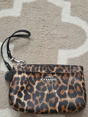 COACH Leopard Print Wristlet - Brown & Black